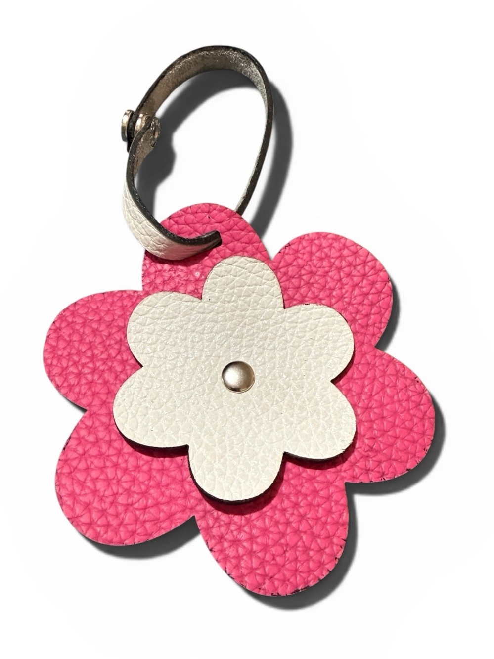 Pink Daisy Flower Leather Bag Tag Charm - Picture 6 of 7